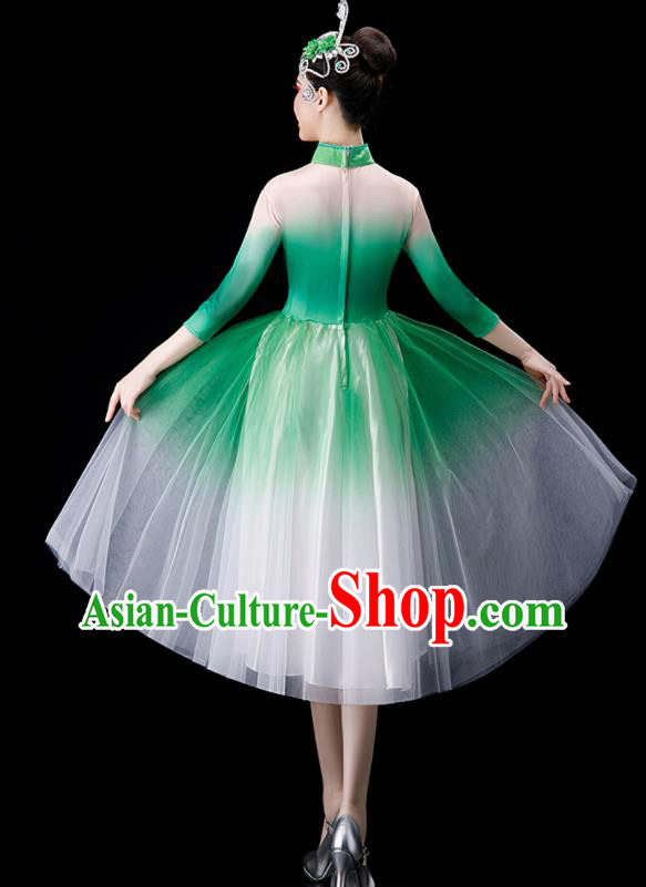 Chinese Modern Dance Clothing Opening Dance Green Dress Women Group Chorus Costume