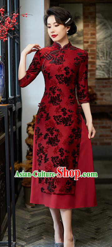 Chinese Aodai Qipao Traditional Cheongsam Lace Dress