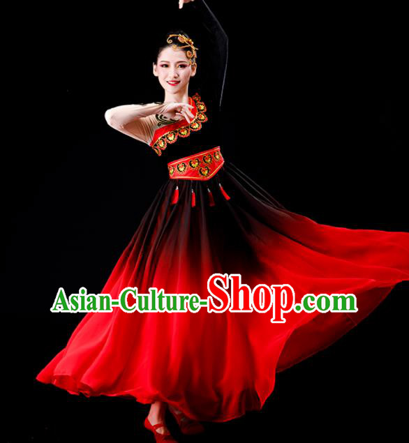 Chinese Xinjiang Dance Red Dress Ethnic Dance Costume Uyghur Nationality Stage Performance Clothing