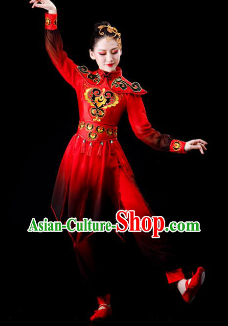 Chinese Folk Dance Costume Stage Performance Clothing Waist Drum Dance Red Outfit