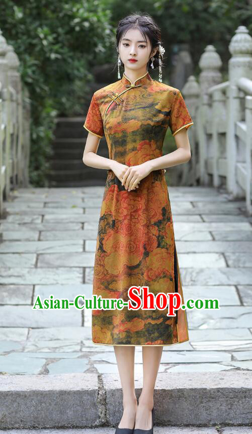 Chinese Traditional Dress Gambiered Guangdong Gauze Cheongsam Aodai Qipao