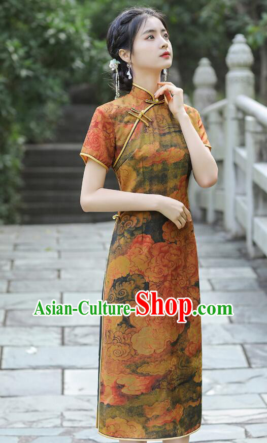 Chinese Traditional Dress Gambiered Guangdong Gauze Cheongsam Aodai Qipao