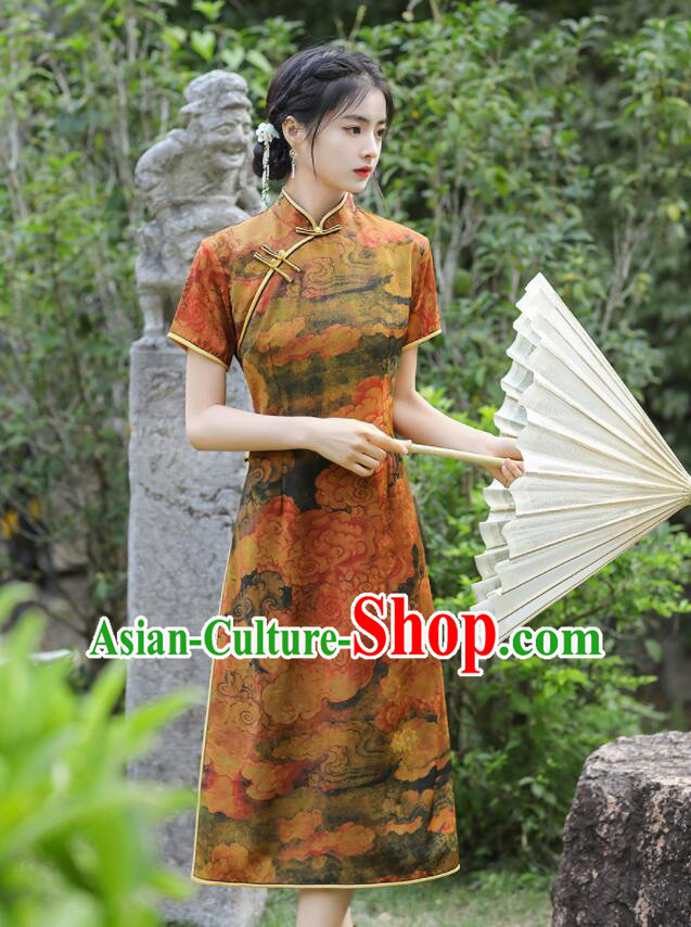 Chinese Traditional Dress Gambiered Guangdong Gauze Cheongsam Aodai Qipao