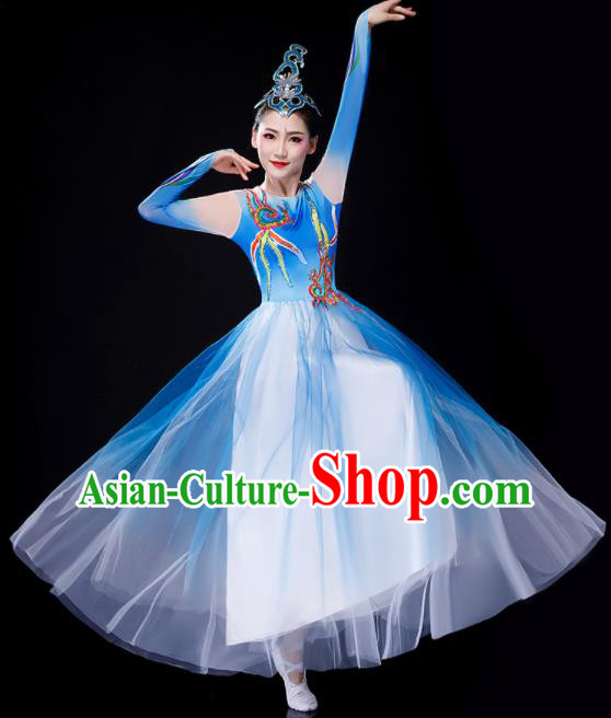 Chinese Spring Festival Gala Stage Performance Clothing Modern Dance Blue Dress Opening Dance Costume