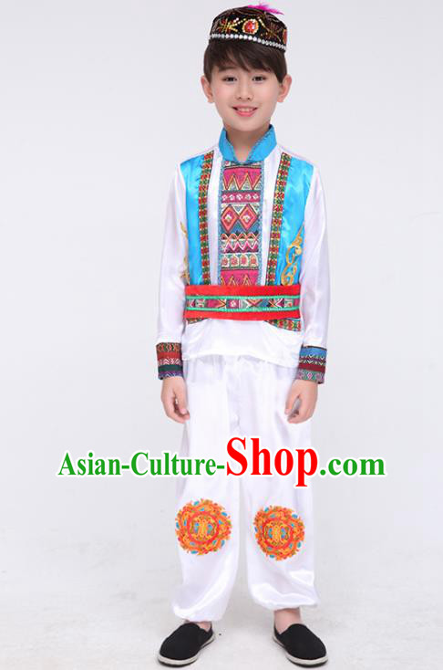 Chinese Ethnic Stage Performance Clothing Kazak Nationality White Outfit Folk Dance Garment Costume