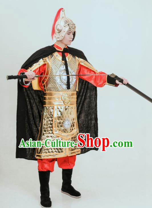 Chinese Ancient General Armor Tang Dynasty Soldier Traditional Golden Armour Set