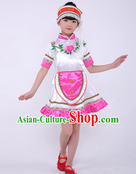 Chinese Bai Nationality Girl Dress Outfit Ethnic Dance Garment Costume Stage Performance Clothing