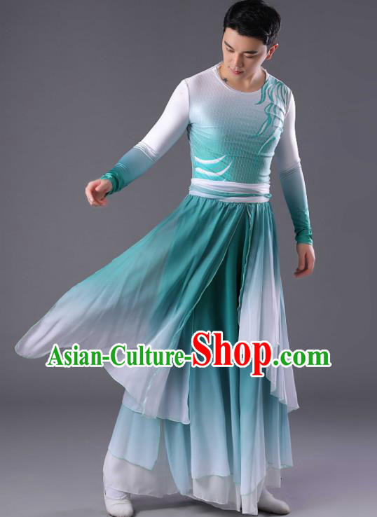 Chinese Spring Festival Gala Dance Clothing Men Drum Dance Green Outfit Classical Dance Costume