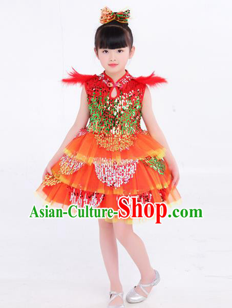 Top Modern Dance Costume Children Day Clothing Girl Dance Red Dress