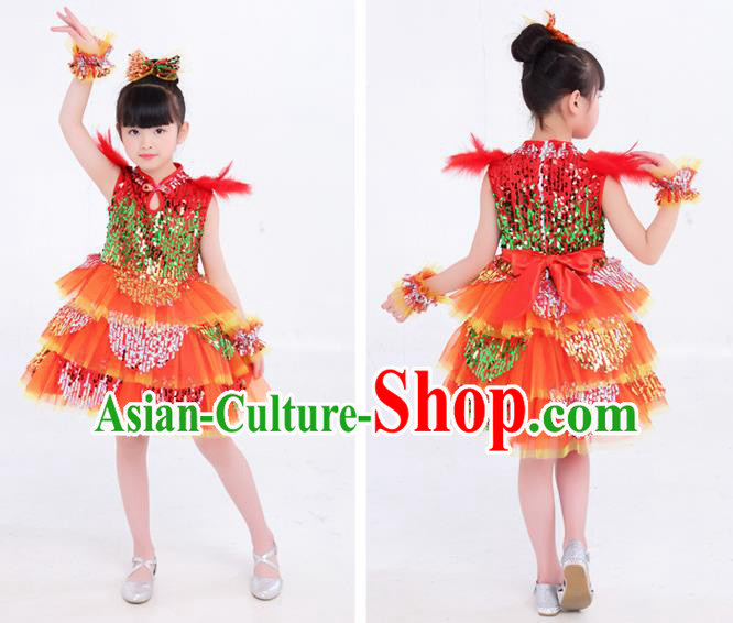 Top Modern Dance Costume Children Day Clothing Girl Dance Red Dress