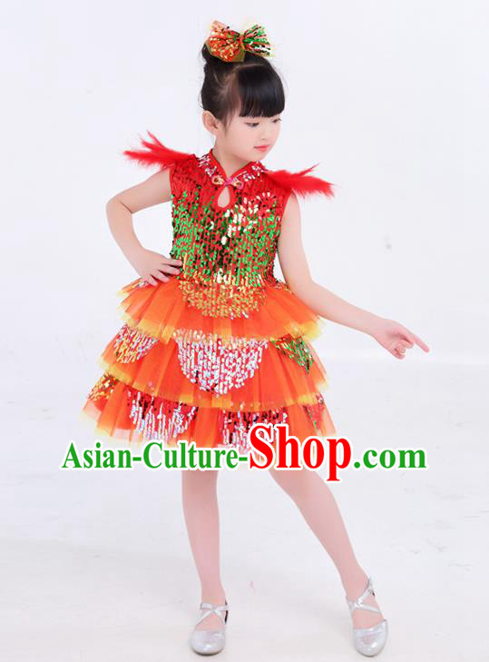 Top Modern Dance Costume Children Day Clothing Girl Dance Red Dress