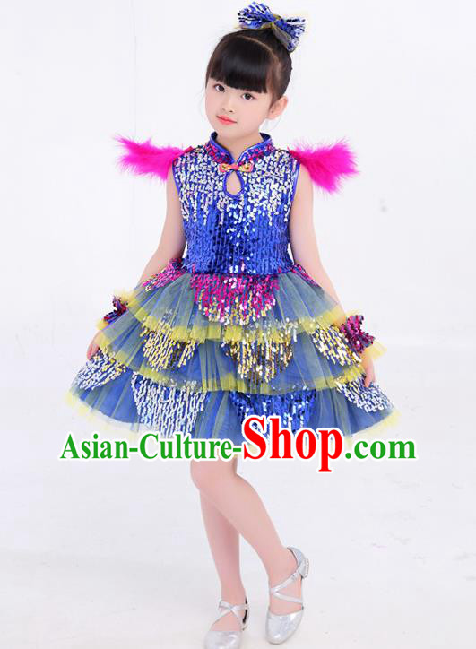 Top Girl Dance Deep Blue Dress Modern Dance Costume Children Day Clothing