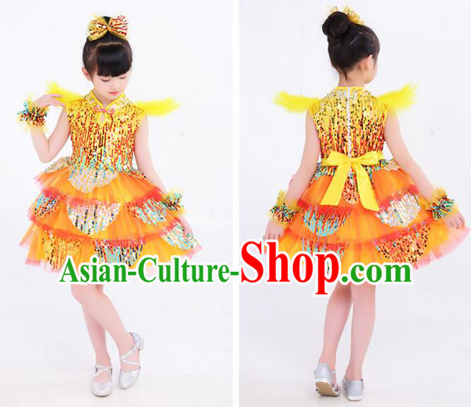 Top Children Day Performance Clothing Girl Dance Yellow Dress Modern Dance Costume