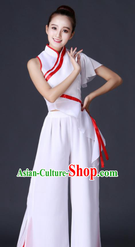 Chinese Folk Dance White Outfit Yangko Dance Costume Women Fan Dance Clothing