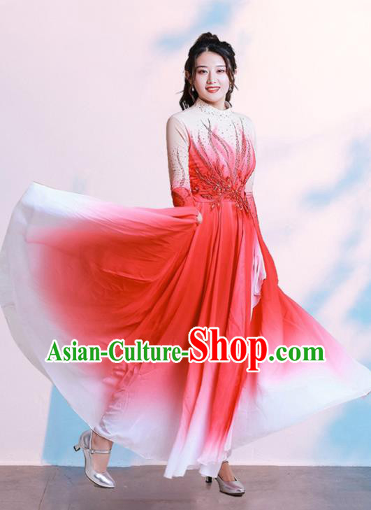 Chinese Women Group Dance Clothing Modern Dance Gradient Pink Dress Opening Dance Costume