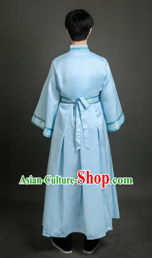 Chinese Swordsman Dance Blue Dress Ancient Prince Garment Costume Classical Dance Clothing