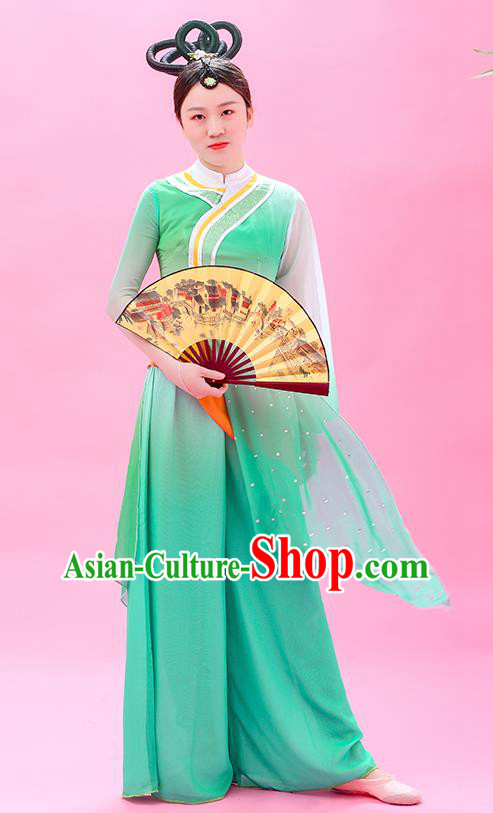 Chinese Classical Dance Green Outfit Women Dance Competition Garment Costume Fan Dance Clothing