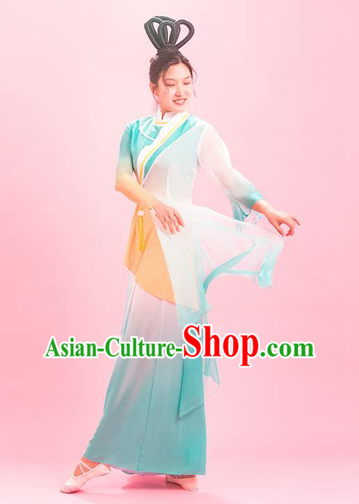 Chinese Fan Dance Clothing Classical Dance Light Blue Outfit Women Dance Competition Garment Costume