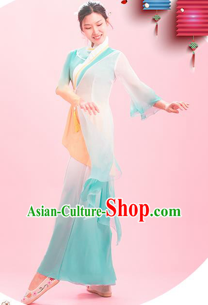 Chinese Fan Dance Clothing Classical Dance Light Blue Outfit Women Dance Competition Garment Costume