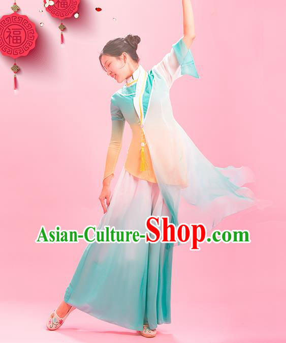 Chinese Fan Dance Clothing Classical Dance Light Blue Outfit Women Dance Competition Garment Costume