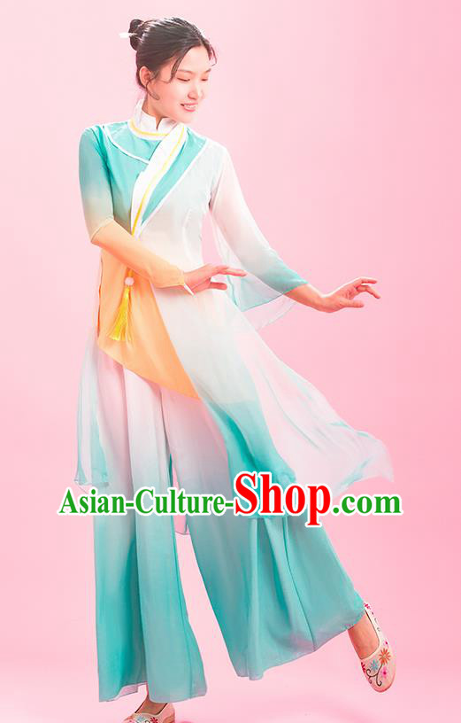 Chinese Fan Dance Clothing Classical Dance Light Blue Outfit Women Dance Competition Garment Costume