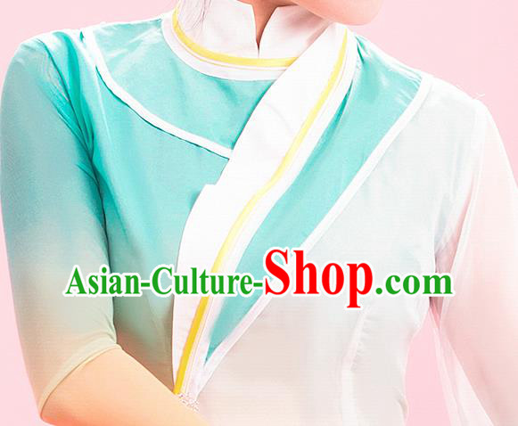 Chinese Fan Dance Clothing Classical Dance Light Blue Outfit Women Dance Competition Garment Costume
