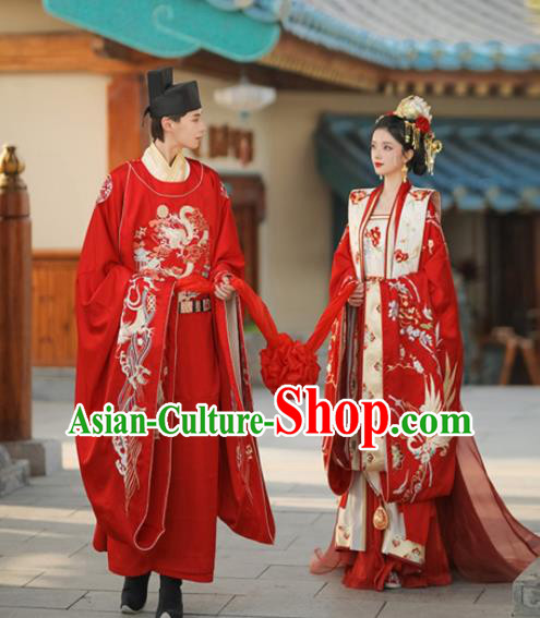 Chinese Traditional Wedding Garment Costumes Song Dynasty Bride and Groom Embroidered Clothing Complete Set