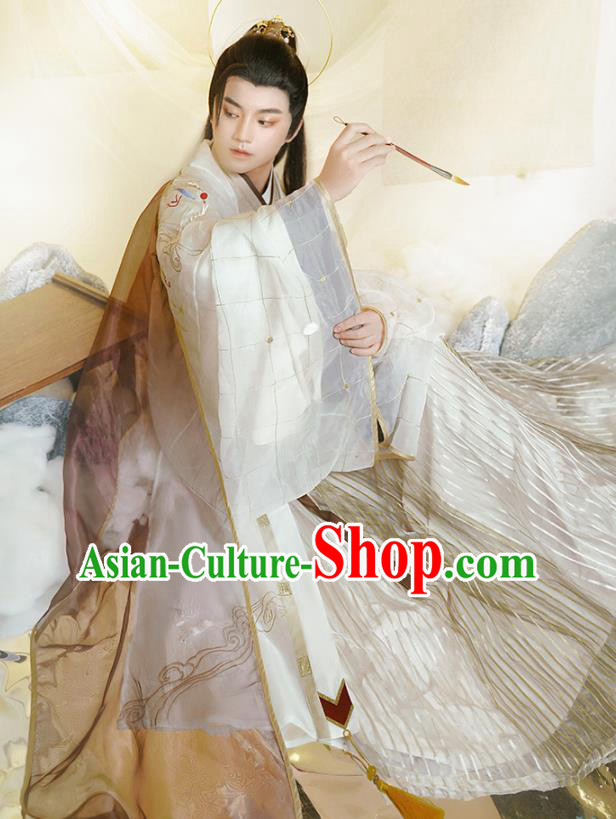 Chinese Traditional Embroidered Hanfu Garments Ancient Taoist Priest Clothing Jin Dynasty Noble Childe Costumes
