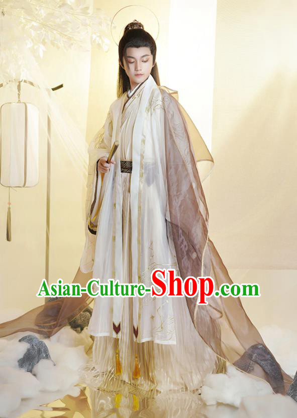 Chinese Traditional Embroidered Hanfu Garments Ancient Taoist Priest Clothing Jin Dynasty Noble Childe Costumes