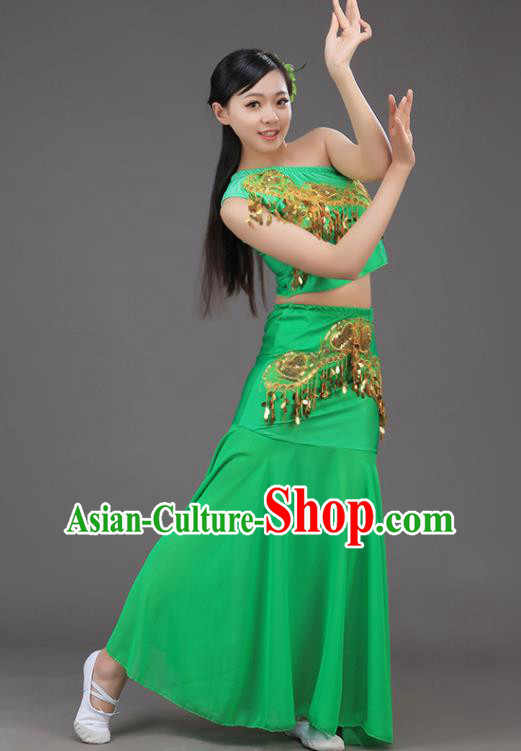 Chinese Dai Nationality Peacock Dance Green Outfit Yunnan Ethnic Folk Dance Dress Pavane Stage Performance Clothing