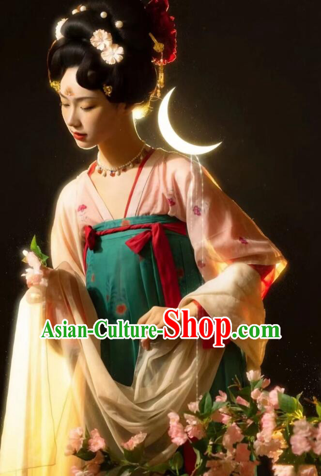 Chinese Ancient Palace Princess Green Dress Clothing Tang Dynasty Garment Costumes