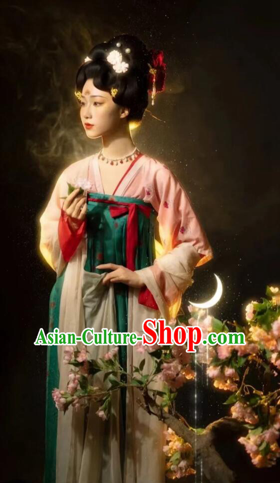 Chinese Ancient Palace Princess Green Dress Clothing Tang Dynasty Garment Costumes