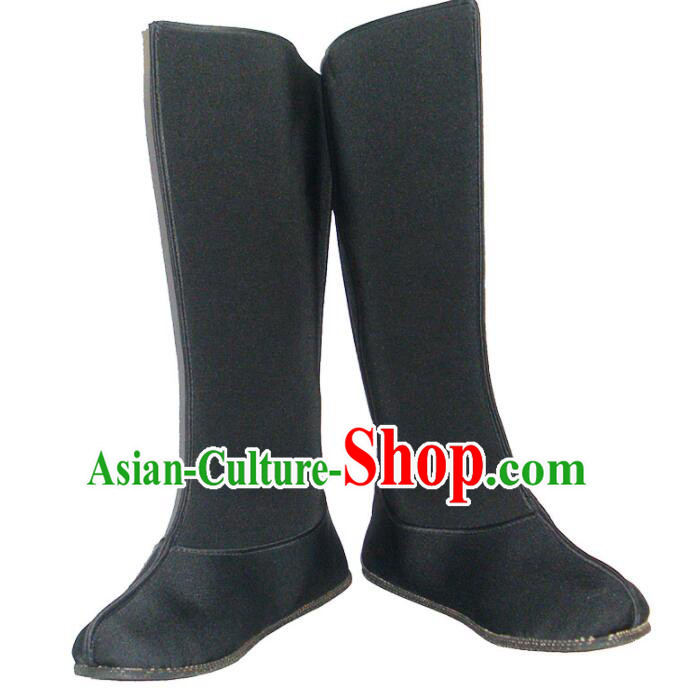 Chinese Traditional Boots Ancient Swordsman Shoes Handmade Hanfu Black Boots for Men