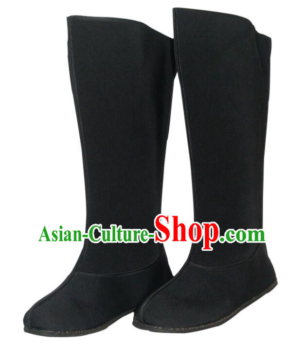 Chinese Traditional Boots Ancient Swordsman Shoes Handmade Hanfu Black Boots for Men