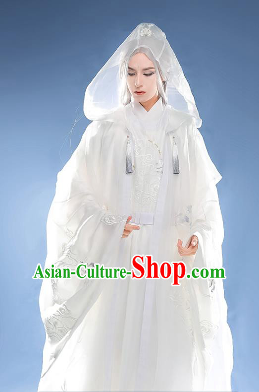 Chinese Ancient Noble Childe White Garments Traditional Embroidery Hanfu Clothing Ming Dynasty Prince Historical Costumes