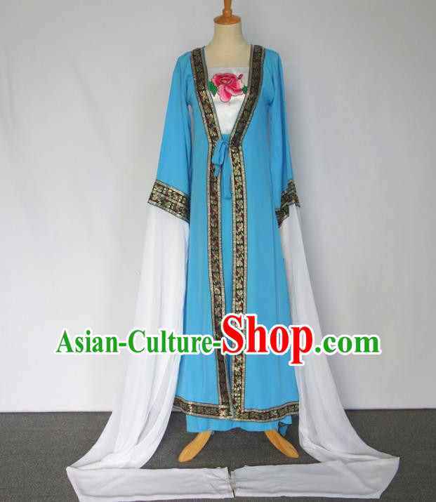 Chinese Classical Dance Clothing Water Sleeve Dance Garment Costumes Traditional Goddess Dance Blue Dress