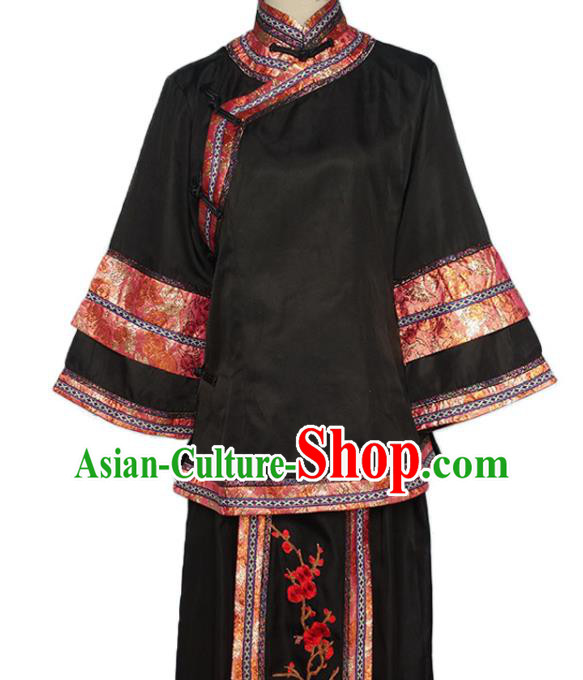 Chinese Republican Young Mistress Clothing Ancient Noble Woman Costumes Traditional Black Xiuhe Suit Garments
