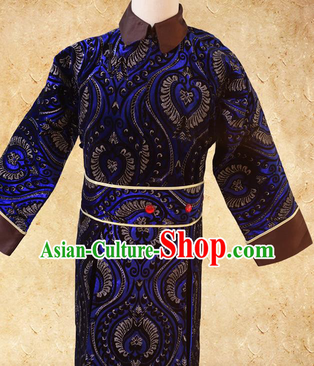 Chinese Ancient Noble Duke Deep Blue Costumes Traditional Mandarin Garments Qing Dynasty Prince Clothing