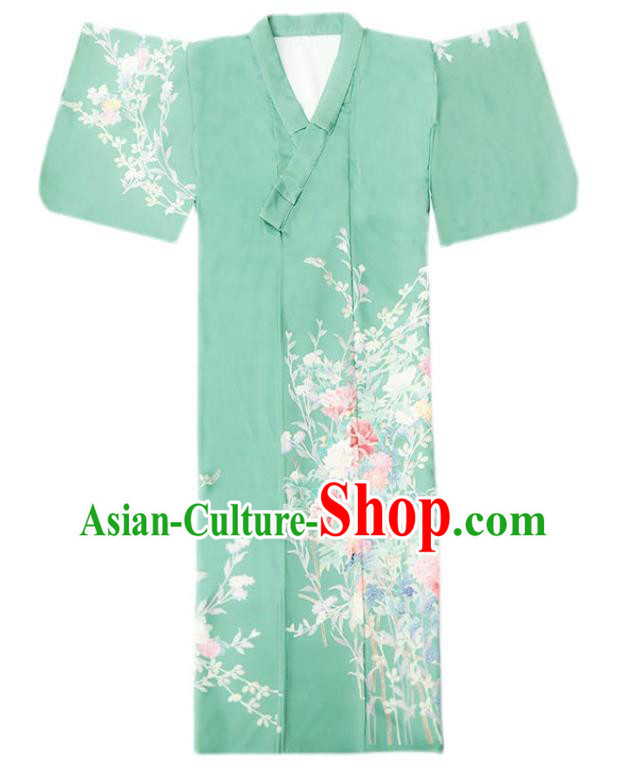 Japan Light Green Kimono Japanese Summer Festival Sakura Yukata Dress Traditional Young Lady Garment