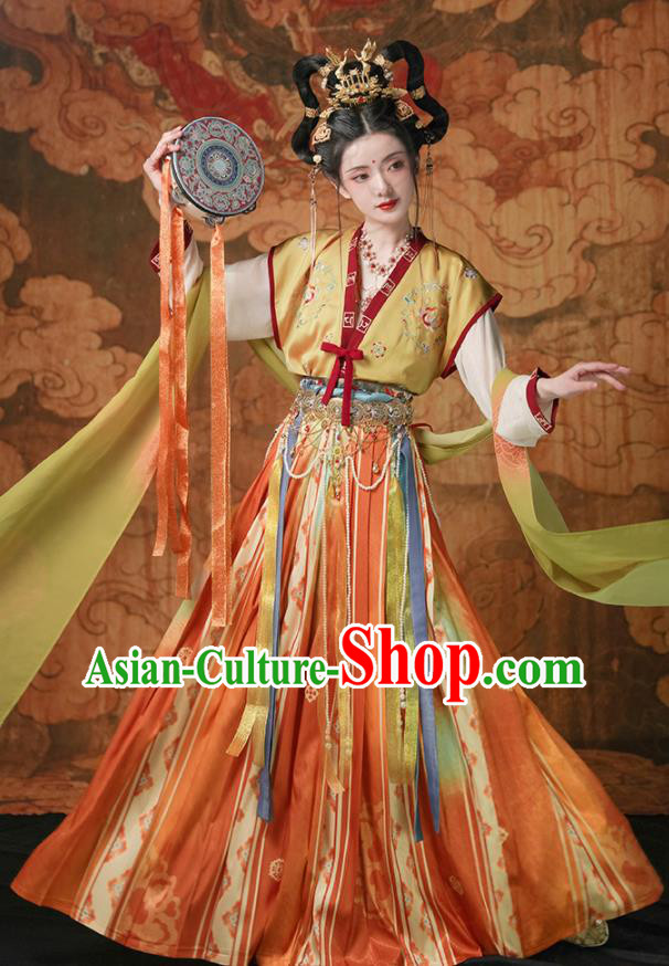 Chinese Tang Dynasty Princess Garment Costumes Traditional Historical Clothing Ancient Young Lady Hanfu Dress