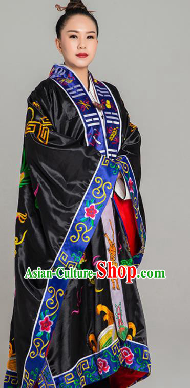 Chinese Handmade Taoist Robe Embroidered Dragon Priest Frock Traditional Taoism Black Silk Garment Costume