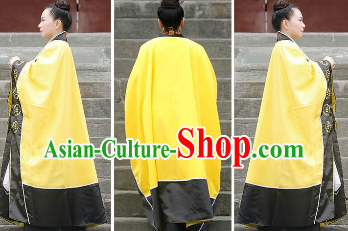 Chinese Embroidered Dragon Yellow Robe Traditional Taoism Priest Frock Handmade Silk Taoist Robe