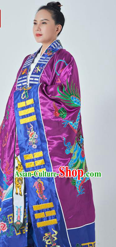 Chinese Traditional Taoism Frock Handmade Purple Taoist Robe Embroidered Dragon Robe Priest Master Garment
