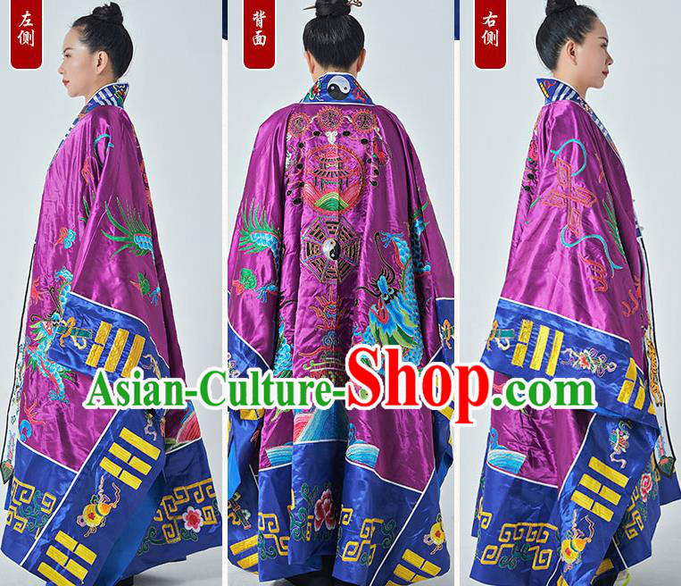 Chinese Traditional Taoism Frock Handmade Purple Taoist Robe Embroidered Dragon Robe Priest Master Garment