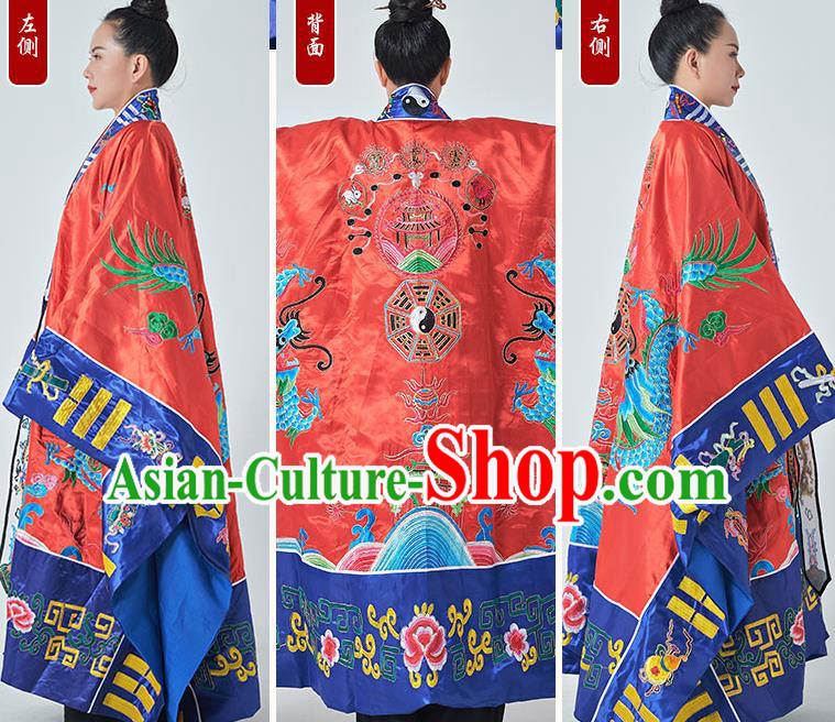 Chinese Embroidered Dragon Robe Priest Master Garment Traditional Taoism Frock Handmade Red Taoist Robe