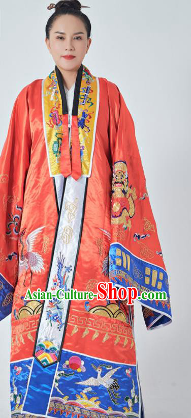 Chinese Traditional Daoism Scriptures Frock Taoism Master Garment Wudang Taoist Priest Costume Embroidered Red Silk Robe