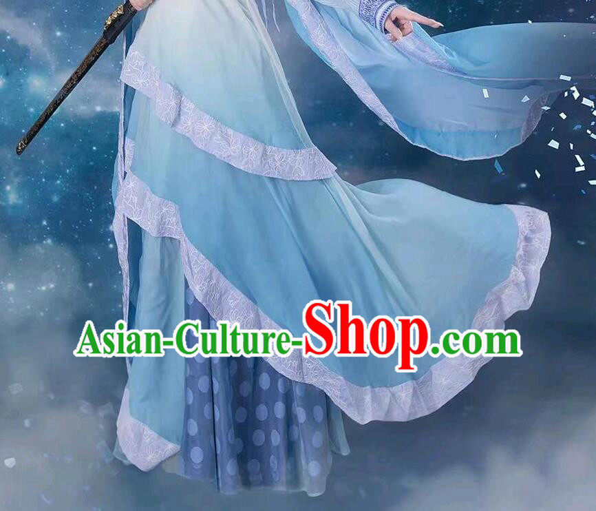 China Ancient Fairy Princess Blue Dress Clothing TV Series Chinese Paladin Long Kui Costumes