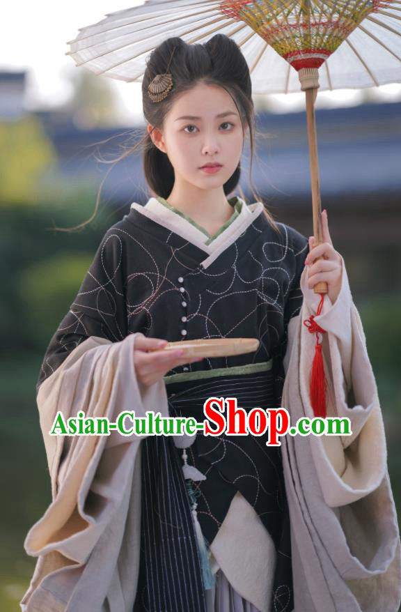 China Ancient Princess Black Hanfu Dress Clothing Film Painted Skin Fairy Xiao Wei Garment Costumes