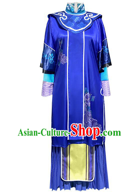 Traditional Qing Dynasty Palace Dance Dress Chinese Ancient Empress Blue Costumes