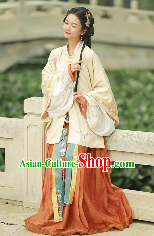 Chinese Ming Dynasty Noble Woman Clothing Traditional Embroidered Hanfu Ancient Royal Princess Garment Costumes